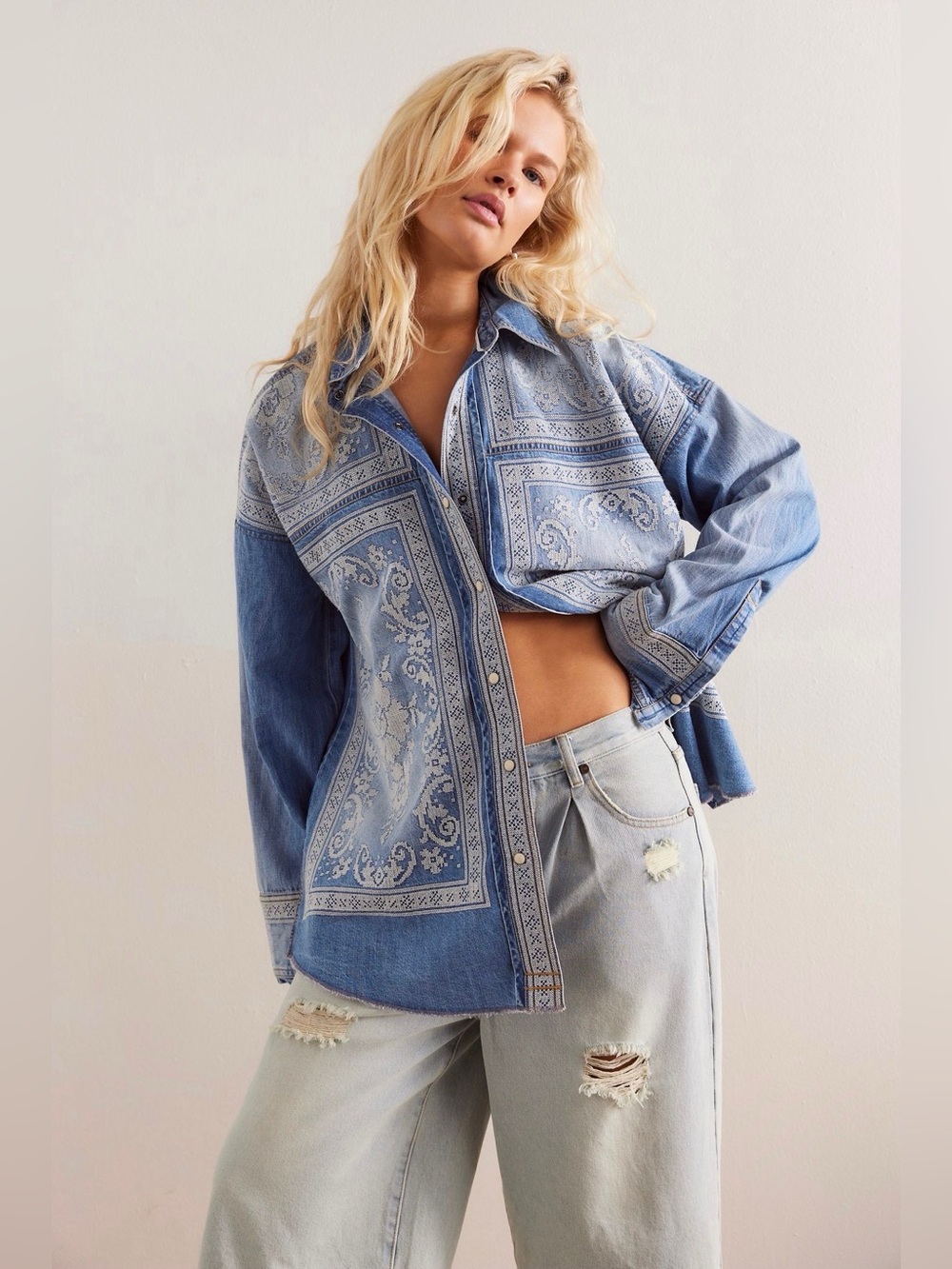 We The Free Blue Button Down Shirt